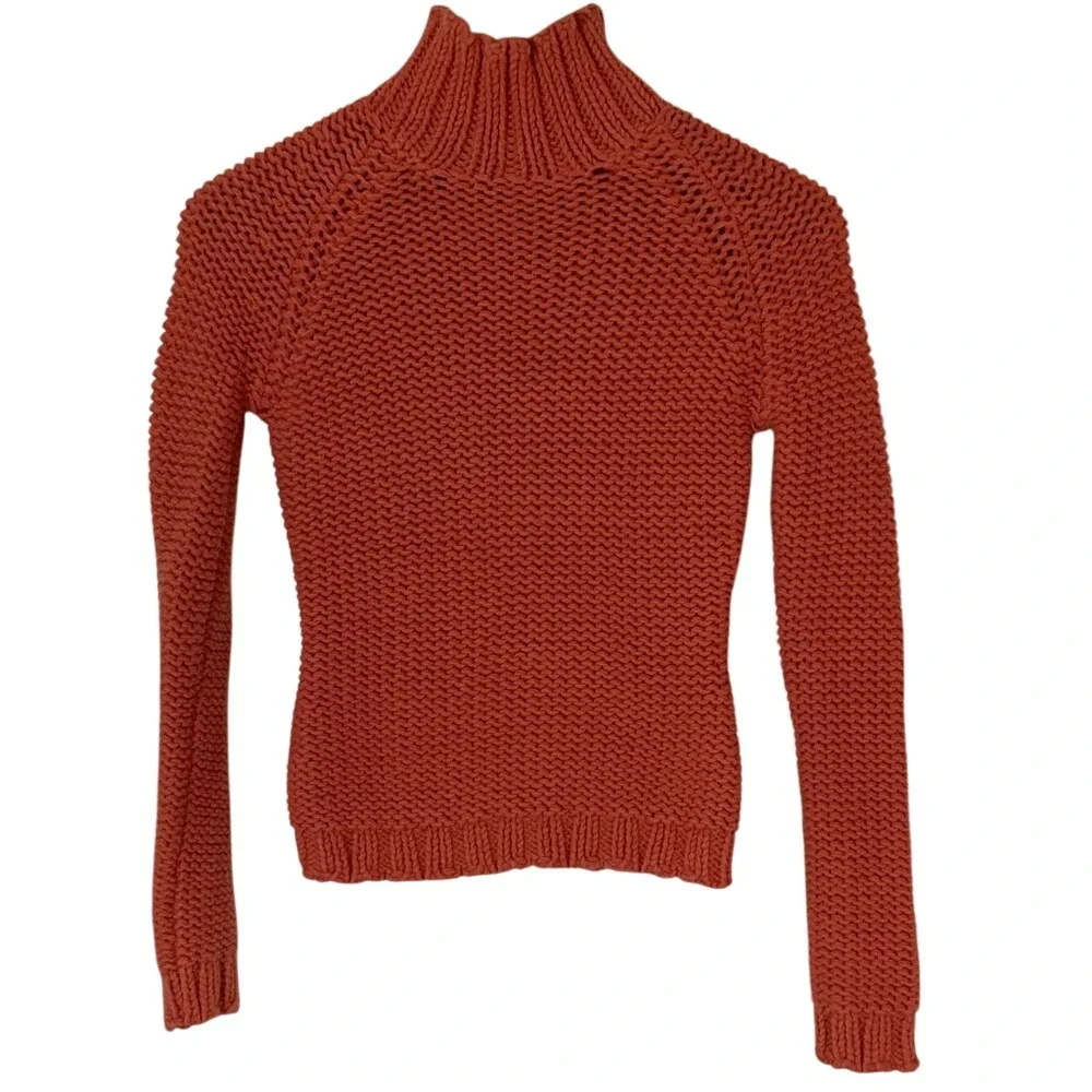 J Crew Women's Orange High Neck Knit Sweater Size XS Long Sleeve Fitted